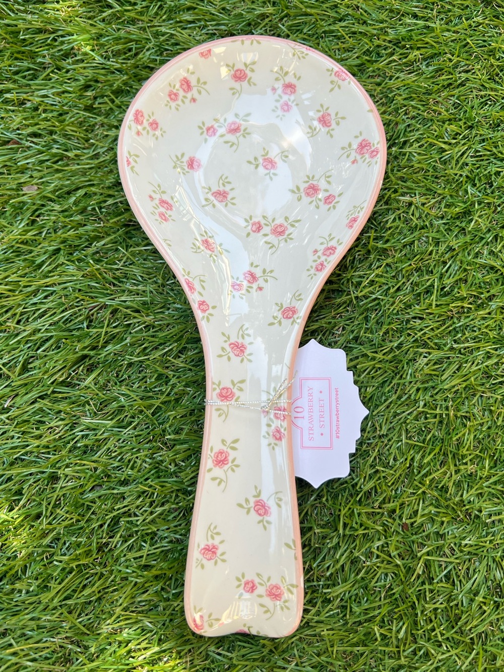 Pink Floral Shabby Chic Ceramic Spoon Rest